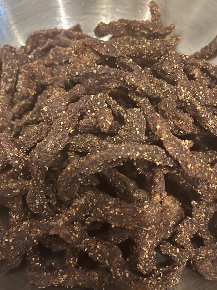Jerky trial 2 with eye of round. Dehydrated for about 6 hours. ~~This was my favorite batch so far~~