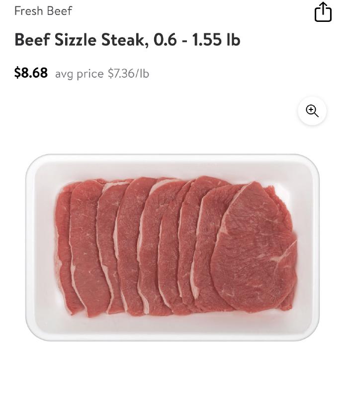 Walmart beef sizzle steak