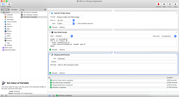 Screenshot of Mac Automator application